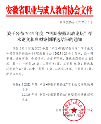我校在2025年度“中国•安徽职教论坛”学术论文和典型案例评选中喜获佳绩